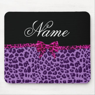 Personalised name purple leopard print pink bow mouse pad