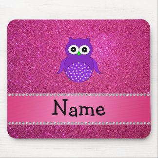 Personalised name purple owl pink glitter mouse pad