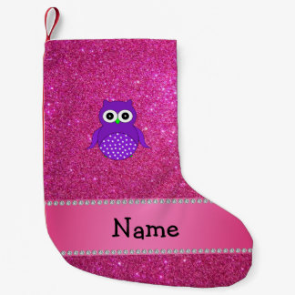 Personalised name purple owl pink glitter small christmas stocking