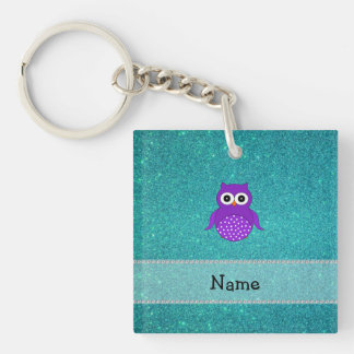 Personalised name purple owl turquoise glitter key ring