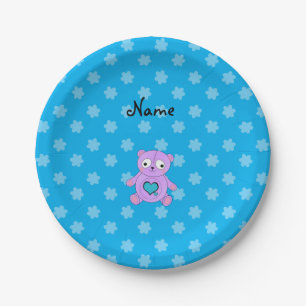Personalised name purple panda blue flowers paper plate