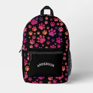  Personalised Name Purple Paw Pattern Printed Backpack