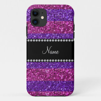 Personalised name purple pink stripes glitter Case-Mate iPhone case