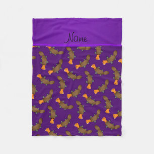 Personalised name purple platypus pattern fleece blanket