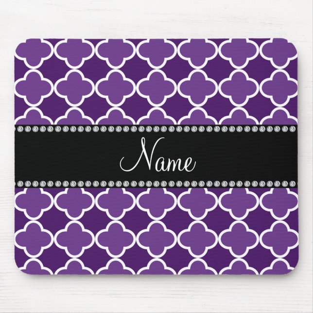 Personalised name Purple quatrefoil pattern Mouse Pad (Front)