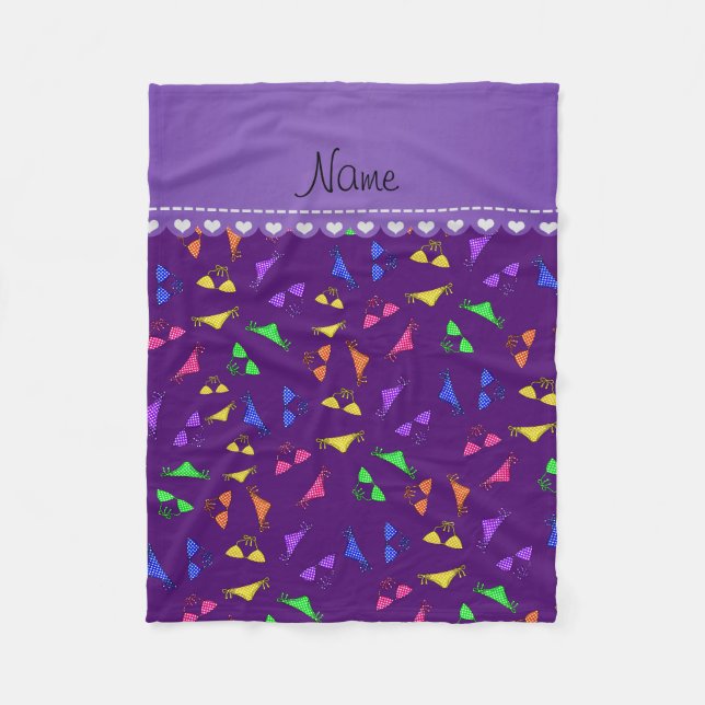 Personalised name purple rainbow bikinis fleece blanket (Front)