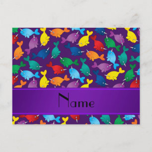 Personalised name purple rainbow narwhals postcard