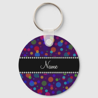 Personalised name purple rainbow polka dots key ring