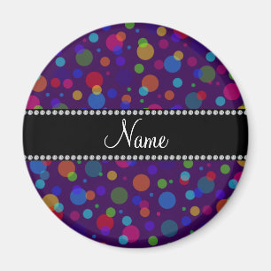 Personalised name purple rainbow polka dots magnet