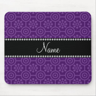 Personalised name purple retro flowers mouse pad