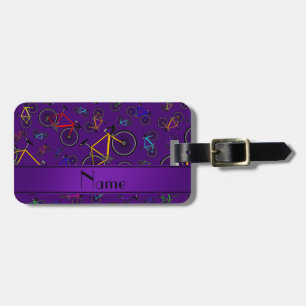 Personalised name purple road bikes luggage tag