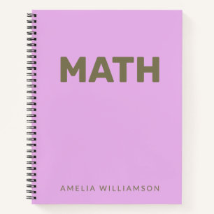 Personalised Name Purple School Subject Math Lilac Notebook