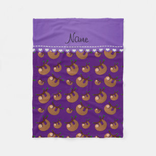 Personalised name purple sloth pattern fleece blanket