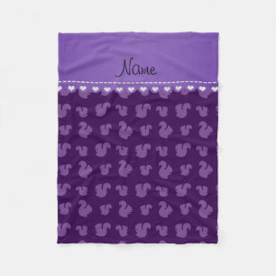 Personalised name purple squirrel pattern fleece blanket