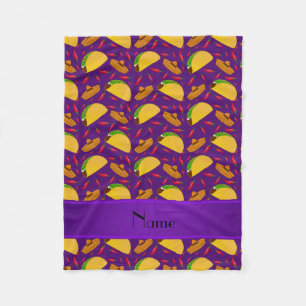 Personalised name purple tacos sombreros chilis fleece blanket