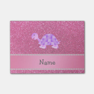 Personalised name purple turtle pink glitter post-it notes