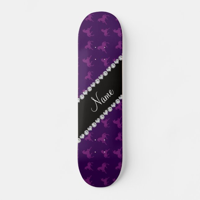 Personalised name purple unicorn pattern skateboard (Front)