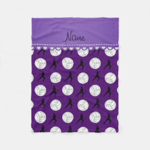 Personalised name purple volleyballs silhouettes fleece blanket