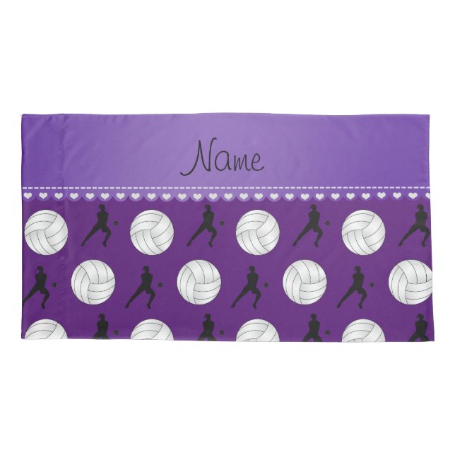 Personalised name purple volleyballs silhouettes pillowcase (Back)