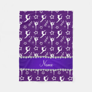 Personalised name purple white gymnastics stars fleece blanket