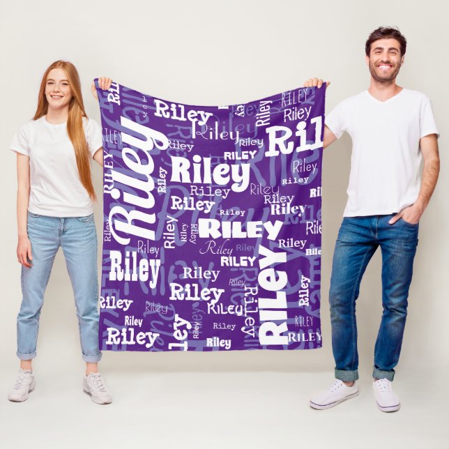  Personalised Name Purple White Name RepeatPattern Fleece Blanket (In Situ)
