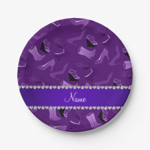 Personalised name purple women's shoes pattern paper plate