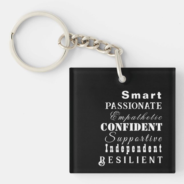 Personalised Name Qualities of Great Women Black Key Ring (Front)