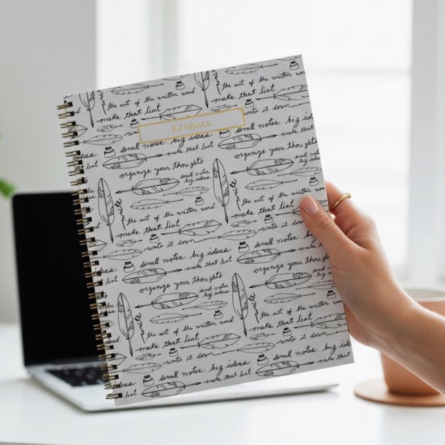 Personalised Name Quills & Ink Gold white Writing  Notebook (Personalized writer's notebooks)