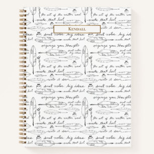 Personalised Name Quills & Ink Gold white Writing  Notebook