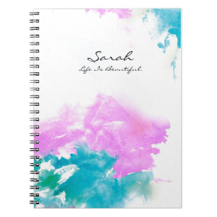 Personalised Name, quote, water paint design Spiral Notebook