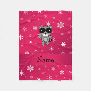 Personalised name racoon pink snowflakes fleece blanket