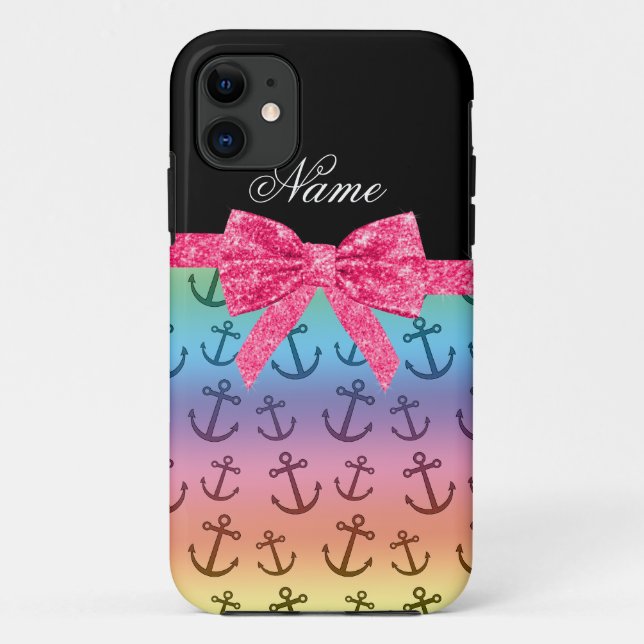 Personalised name rainbow anchors glitter bow Case-Mate iPhone case (Back)