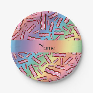 Personalised name rainbow bacon pattern paper plate