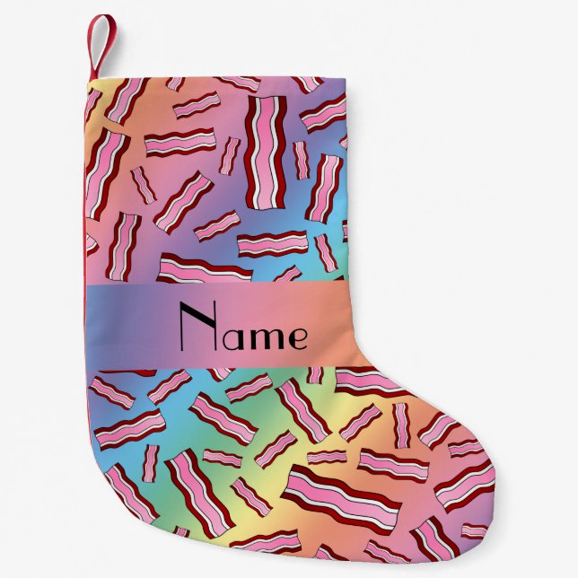 Personalised name rainbow bacon pattern small christmas stocking (Front)