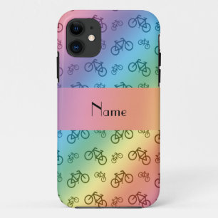 Personalised name rainbow bicycle pattern iPhone 11 case