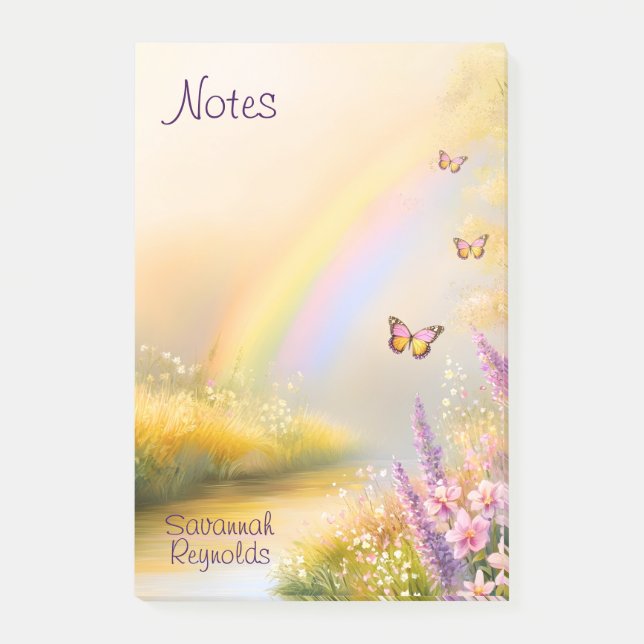 Personalised Name Rainbow Butterfly Nature Notepad (Front)