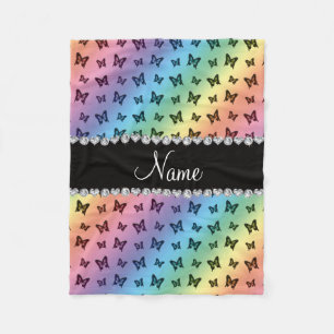 Personalised name rainbow butterfly pattern fleece blanket