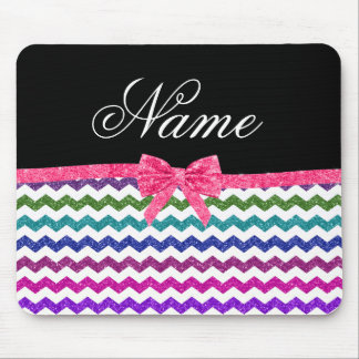 Personalised name rainbow chevrons pink bow mouse pad