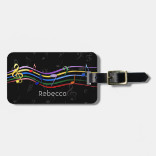 Personalised Name Rainbow Coloured Music Notes Luggage Tag