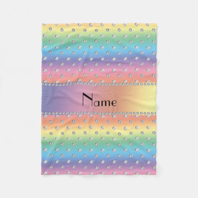 Personalised name rainbow diamonds fleece blanket (Front)