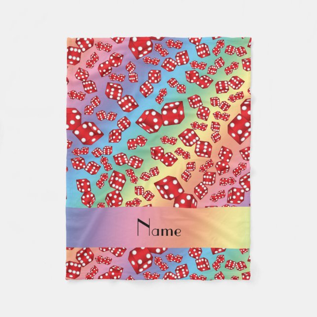 Personalised name rainbow dice pattern fleece blanket (Front)