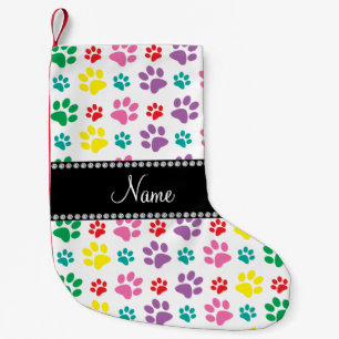 Personalised name rainbow dog paws small christmas stocking