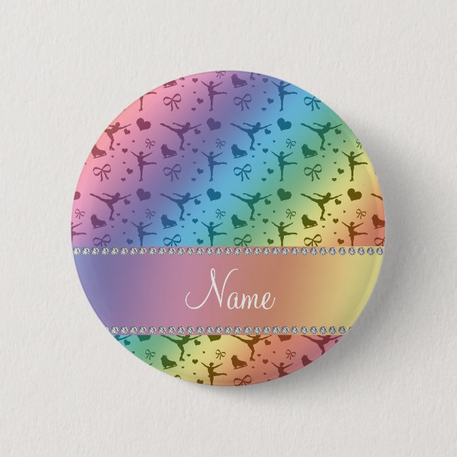 Personalised name rainbow figure skating 6 cm round badge (Front)