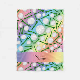Personalised name rainbow golf balls tees fleece blanket