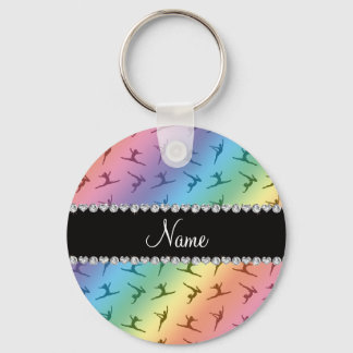 Personalised name rainbow gymnastics pattern key ring
