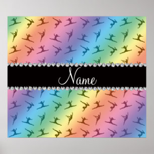 Personalised name rainbow gymnastics pattern poster
