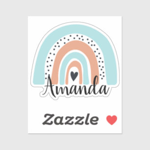 Personalised Name Rainbow Heart Blue Peach