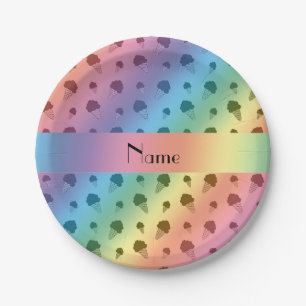 Personalised name rainbow ice cream pattern paper plate