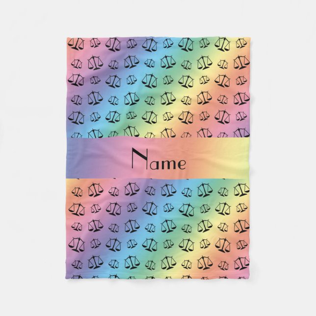 Personalised name rainbow justice scales fleece blanket (Front)