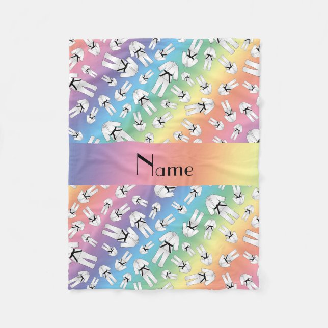 Personalised name rainbow karate pattern fleece blanket (Front)